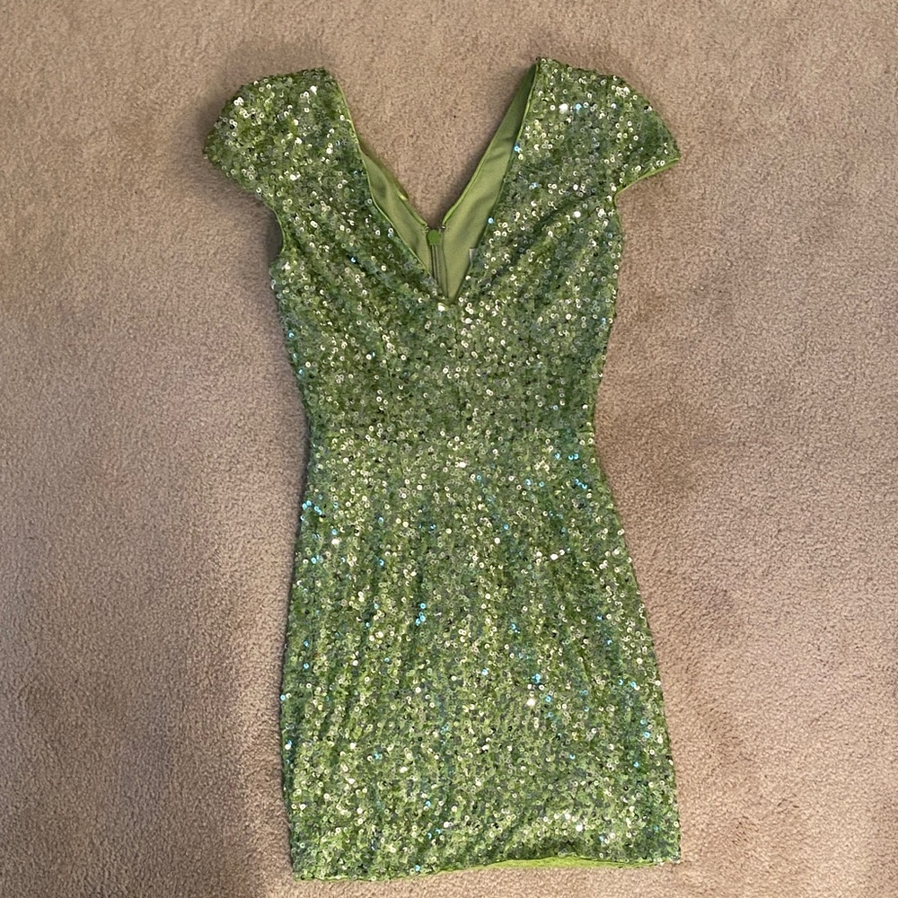 Dress the population lime green XXS sequined mini dress - Picture 2 of 8